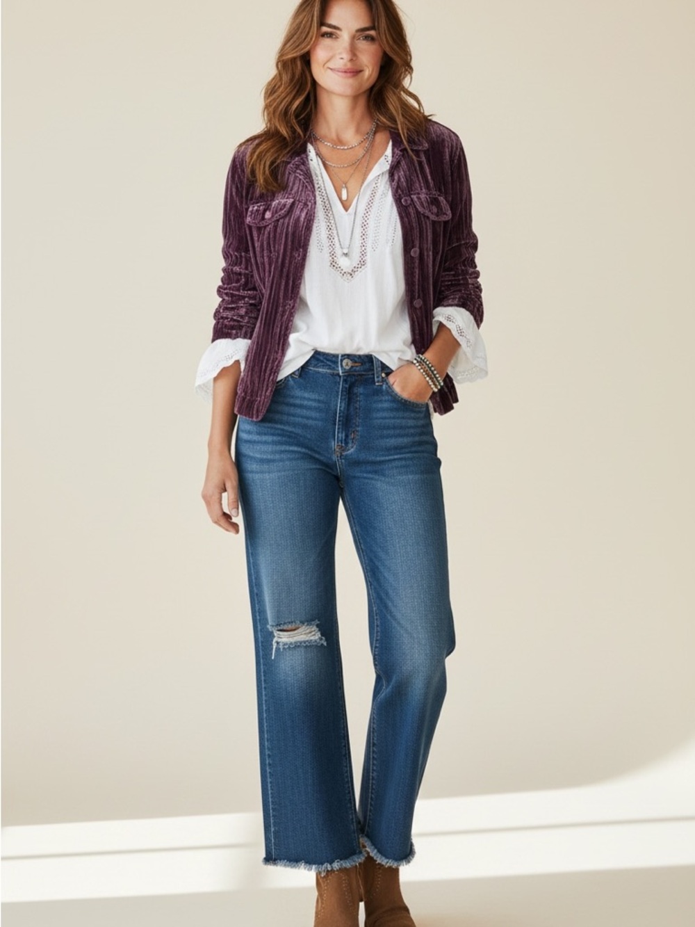croft & barrow Plum Crispy Velvet Jacket Boho Y2K